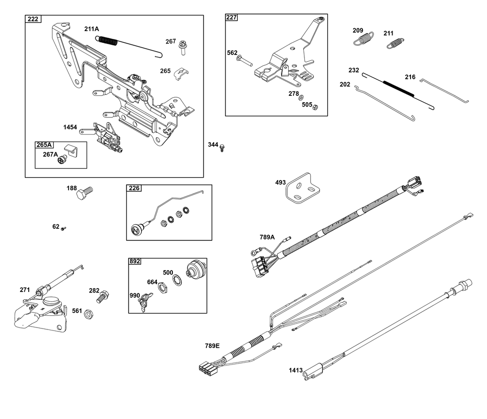 Controls Group Diagram and Parts List for 613477-4212-J1 400000 - 699999 Briggs and Stratton Engine